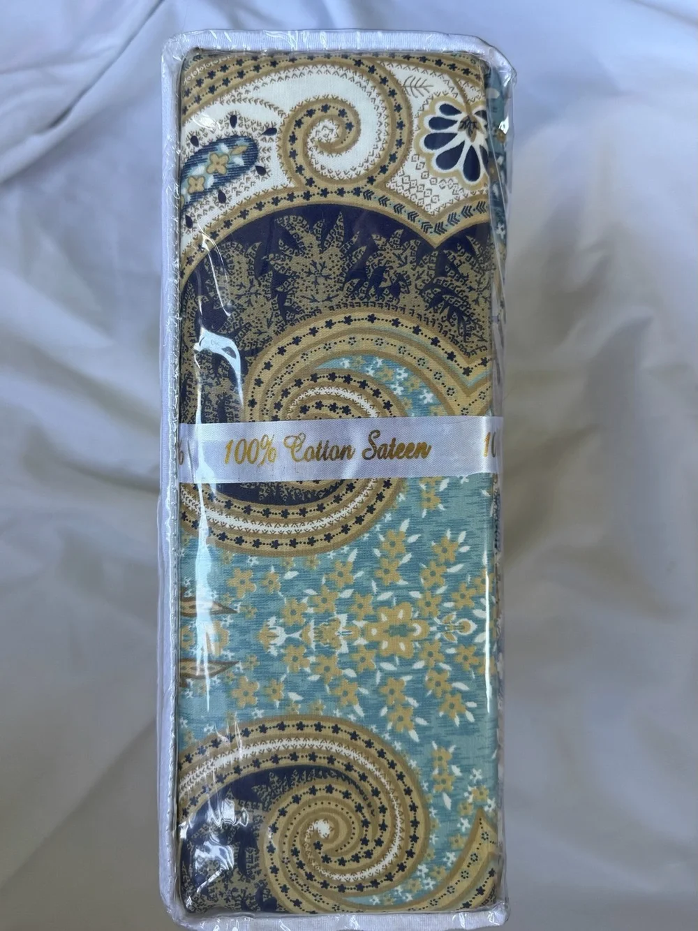 Milano King Duvet Set 3pc 300 TC 100% Cotton Sateen Blue Gold Paisley Medallion